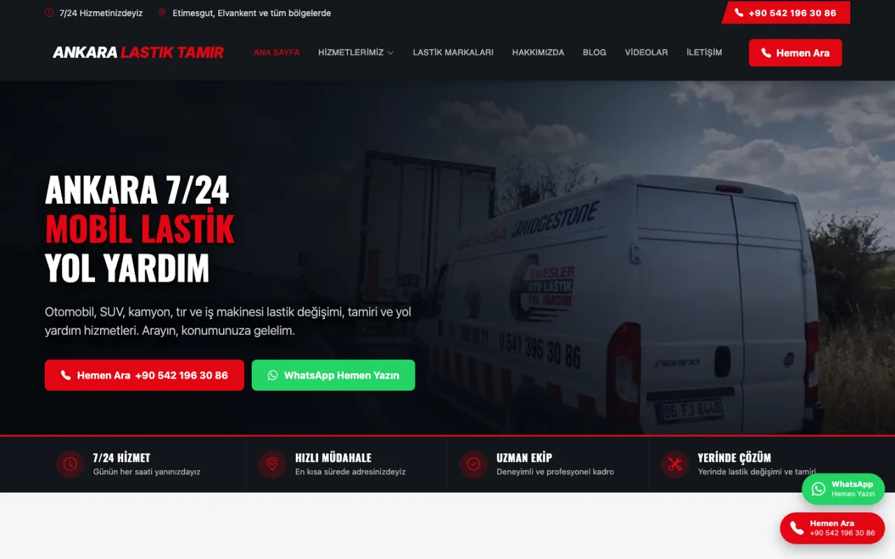 Ankara Lastik Tamir mobil yol yardım web sitesi ana sayfası