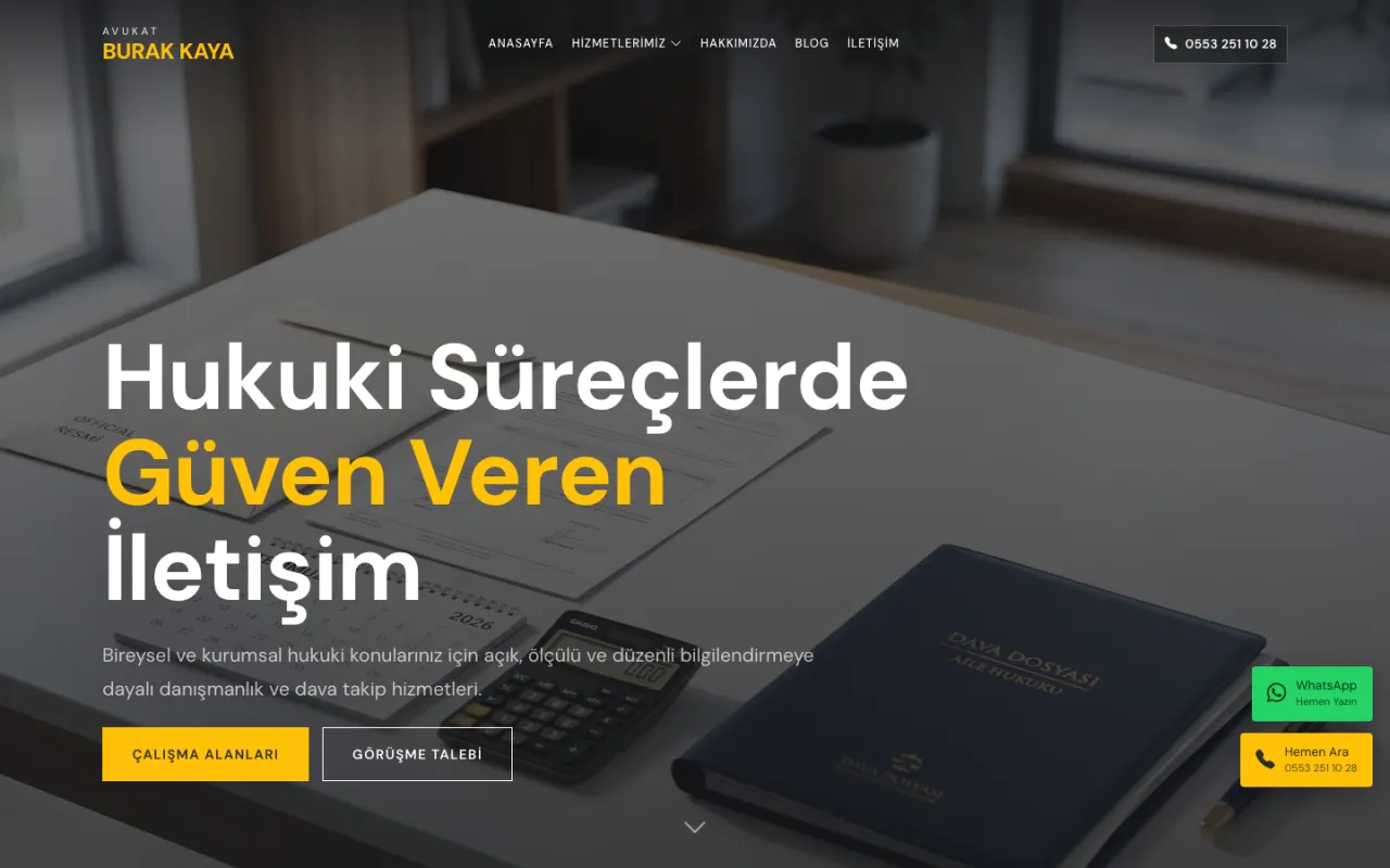 Av. Burak Kaya hukuk bürosu web sitesi ana sayfası