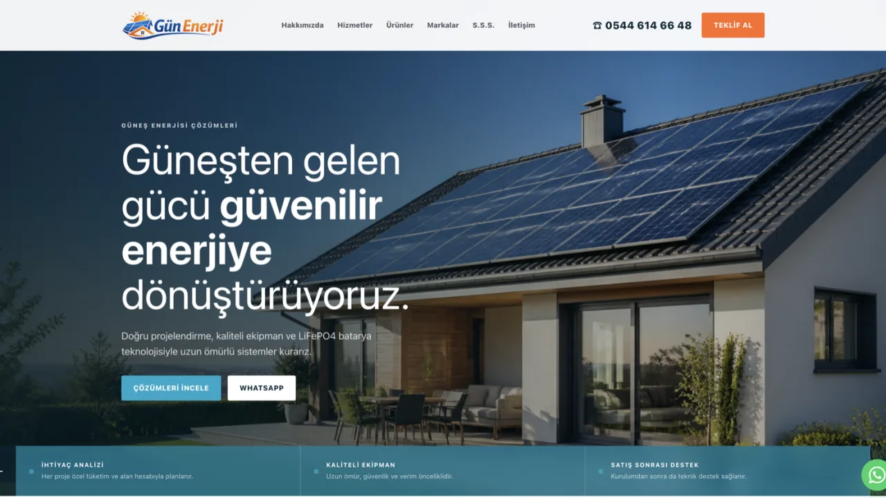 Startseite der Unternehmenswebsite von Gün Enerji