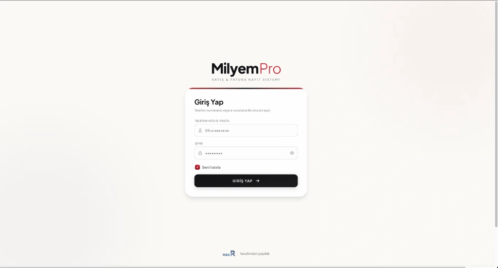 Milyem — Ekran produktu