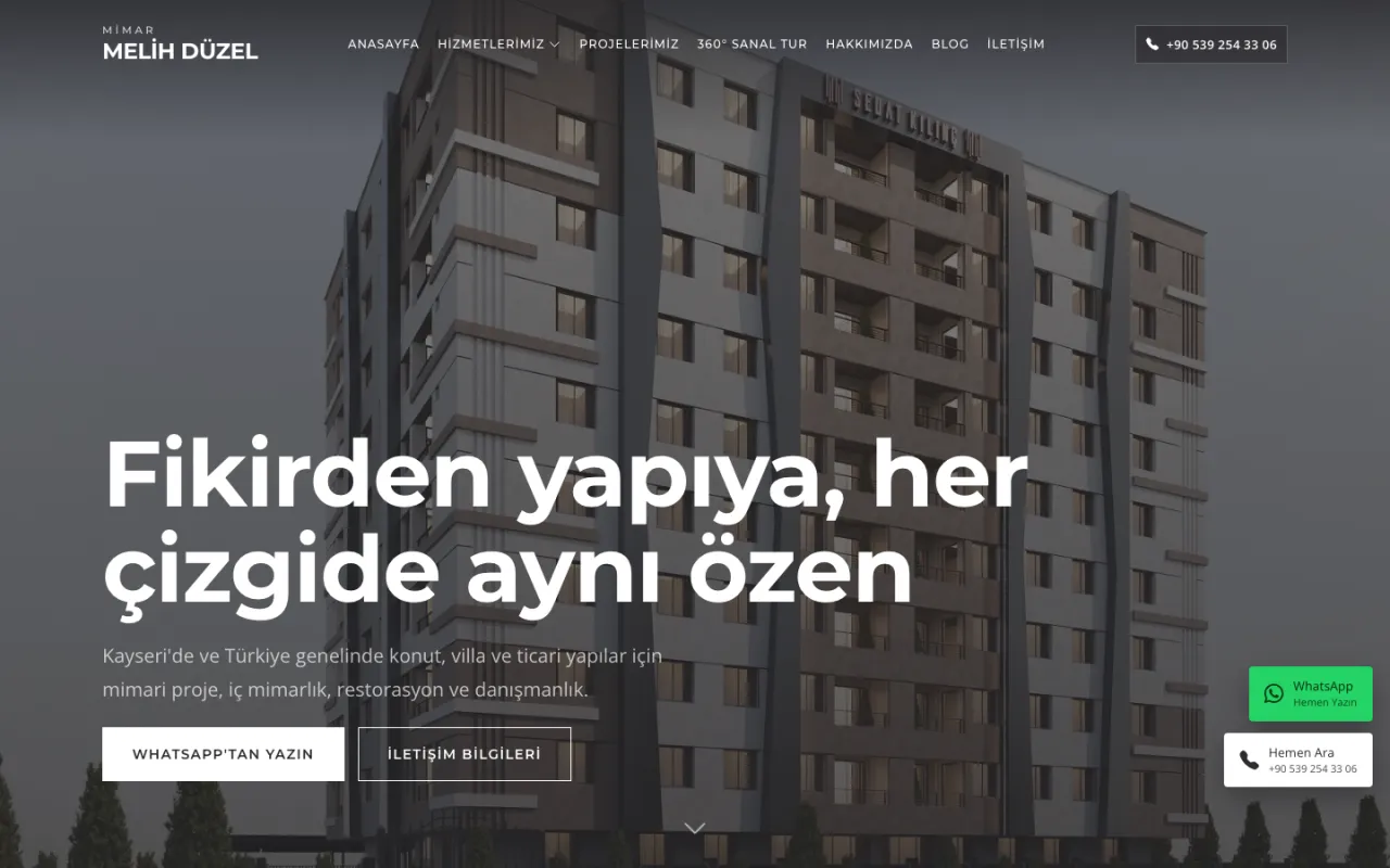 Page d’accueil du site Mimar Melih Düzel